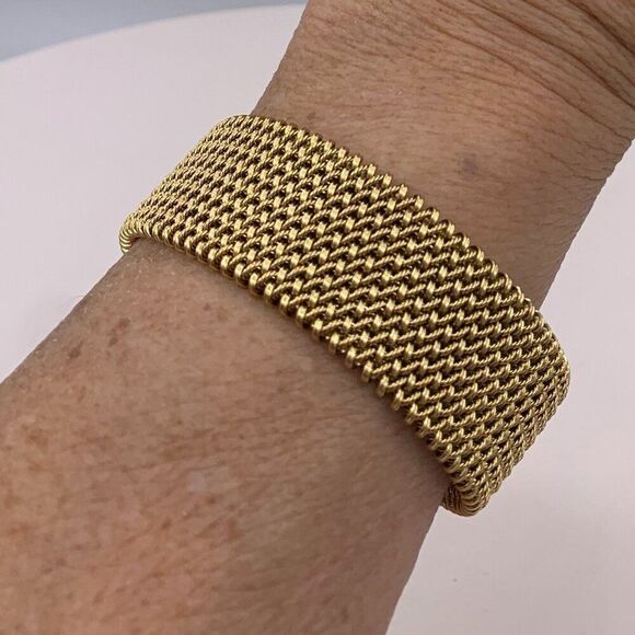 Bracelet/cuff, gold coloured stainless steel, braided mesh, new item, one size - Picture 3 of 16